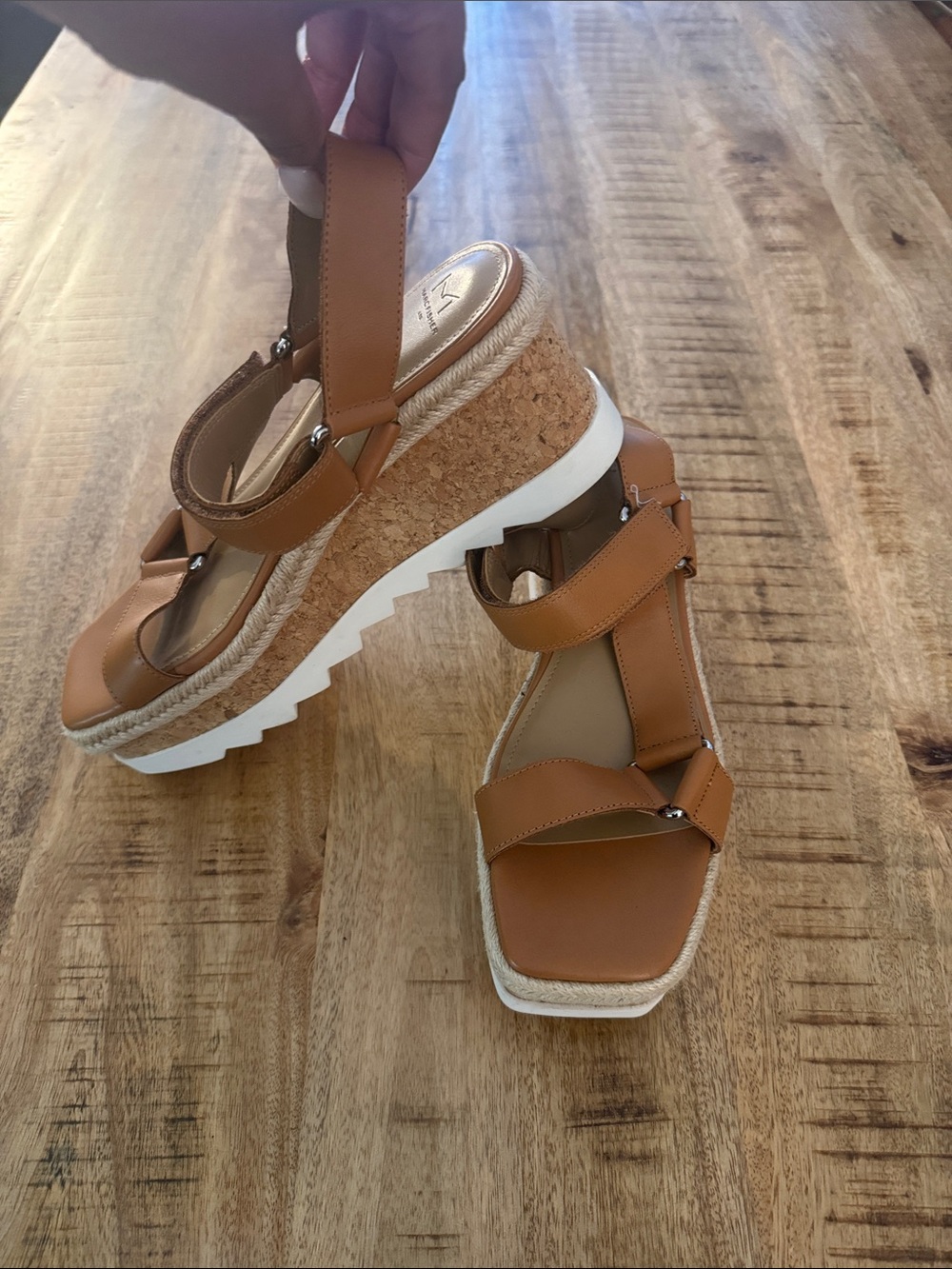 Marc fisher Gylian luggage brown leather color platform wedges sandals NWT NEW
